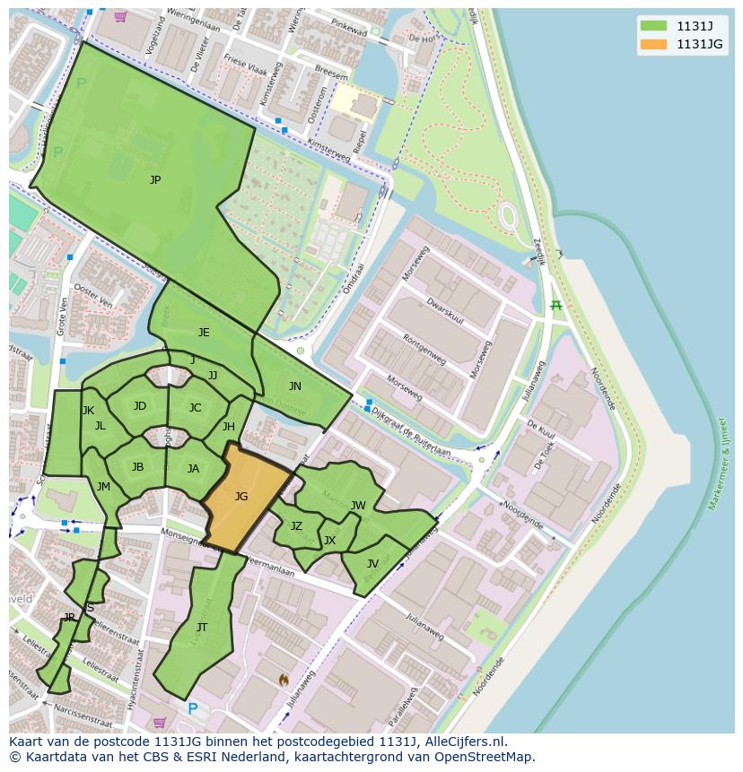 Afbeelding van het postcodegebied 1131 JG op de kaart.