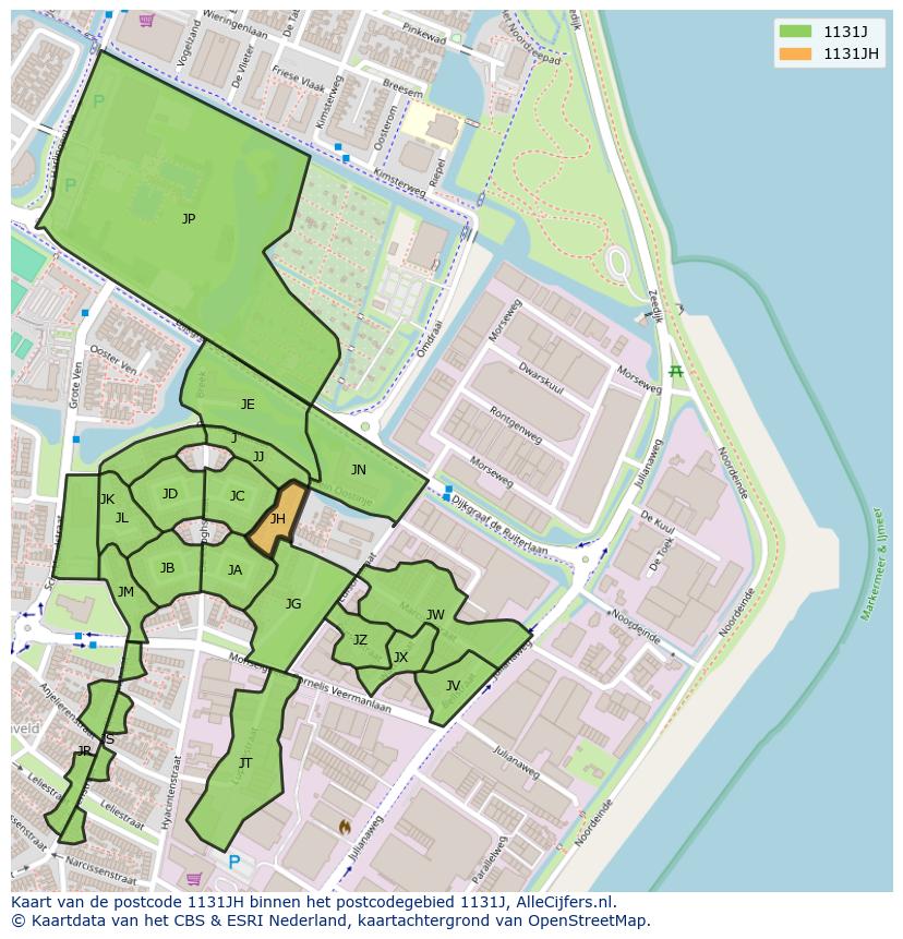 Afbeelding van het postcodegebied 1131 JH op de kaart.