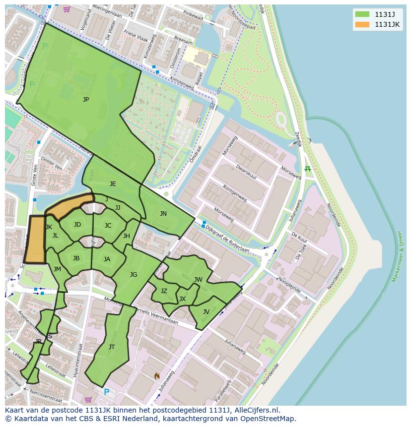 Afbeelding van het postcodegebied 1131 JK op de kaart.