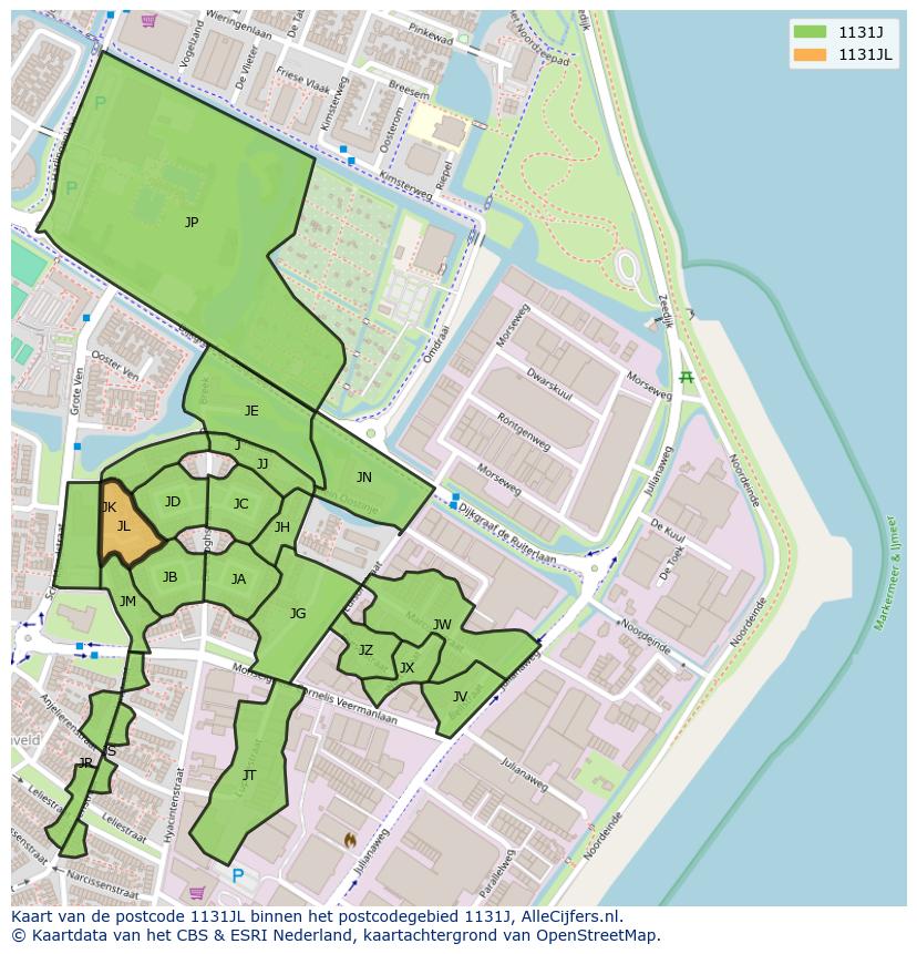 Afbeelding van het postcodegebied 1131 JL op de kaart.