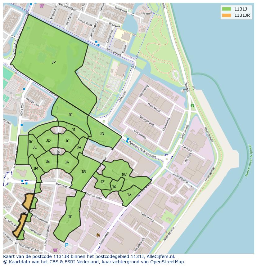 Afbeelding van het postcodegebied 1131 JR op de kaart.