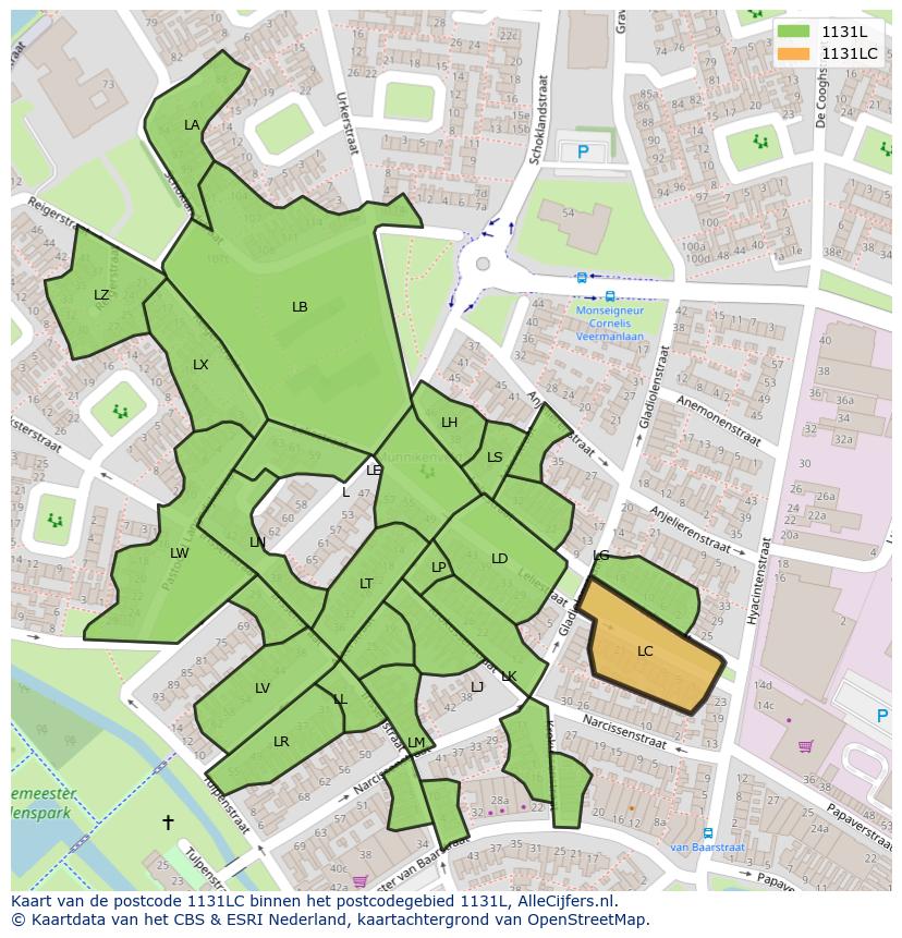 Afbeelding van het postcodegebied 1131 LC op de kaart.