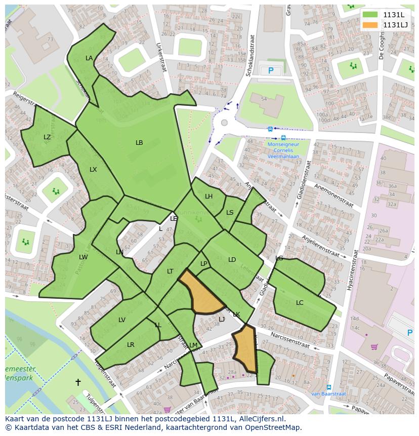 Afbeelding van het postcodegebied 1131 LJ op de kaart.