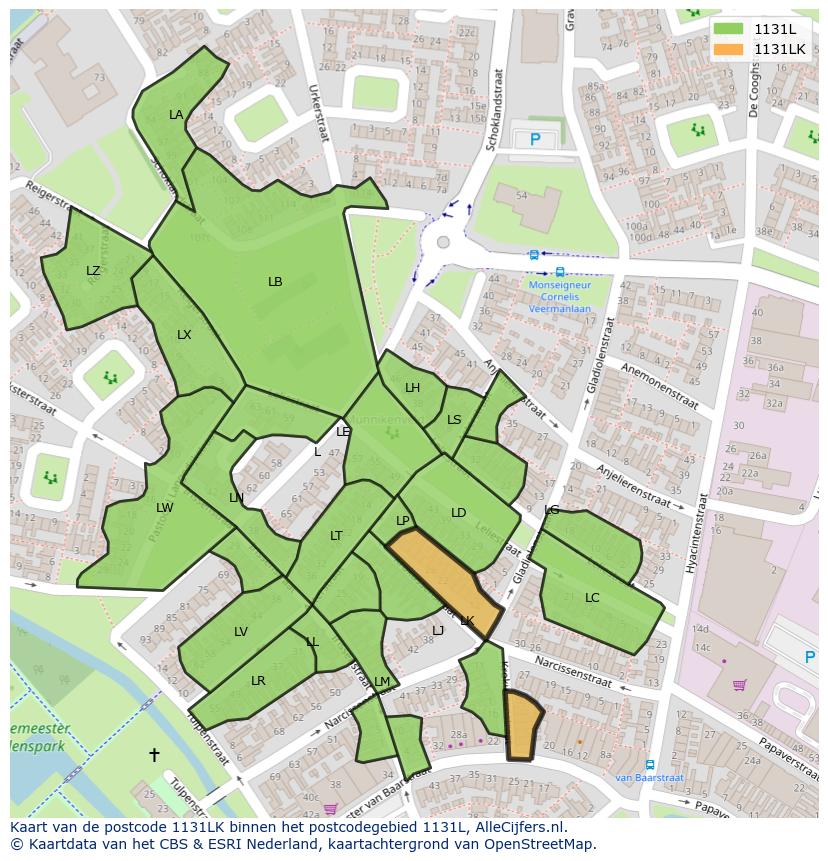 Afbeelding van het postcodegebied 1131 LK op de kaart.