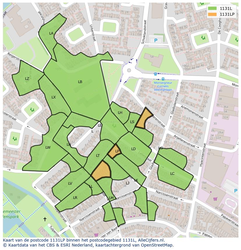 Afbeelding van het postcodegebied 1131 LP op de kaart.