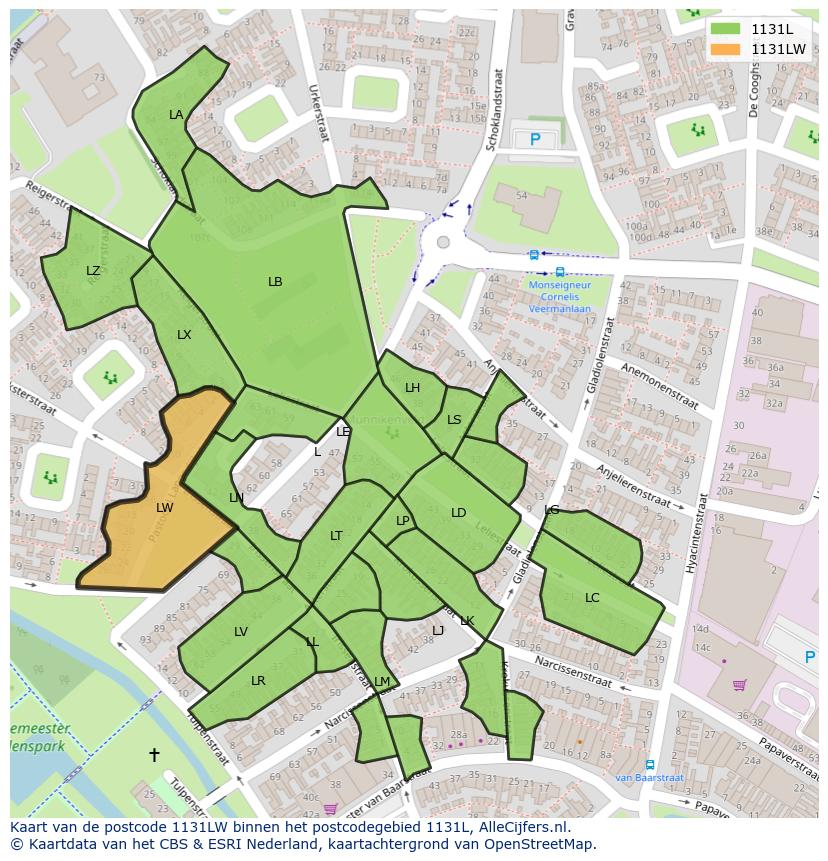 Afbeelding van het postcodegebied 1131 LW op de kaart.