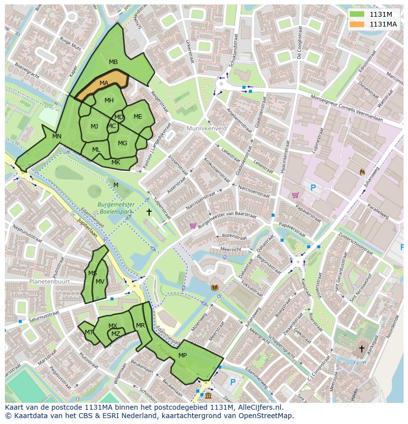 Afbeelding van het postcodegebied 1131 MA op de kaart.