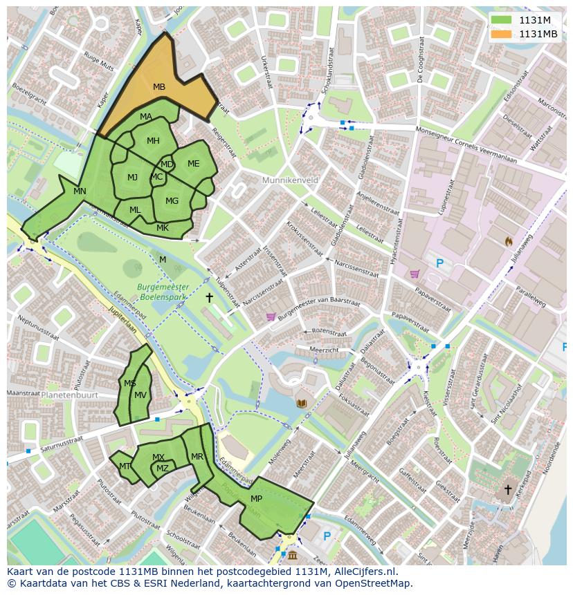 Afbeelding van het postcodegebied 1131 MB op de kaart.