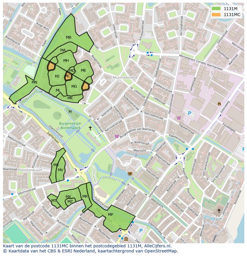 Afbeelding van het postcodegebied 1131 MC op de kaart.