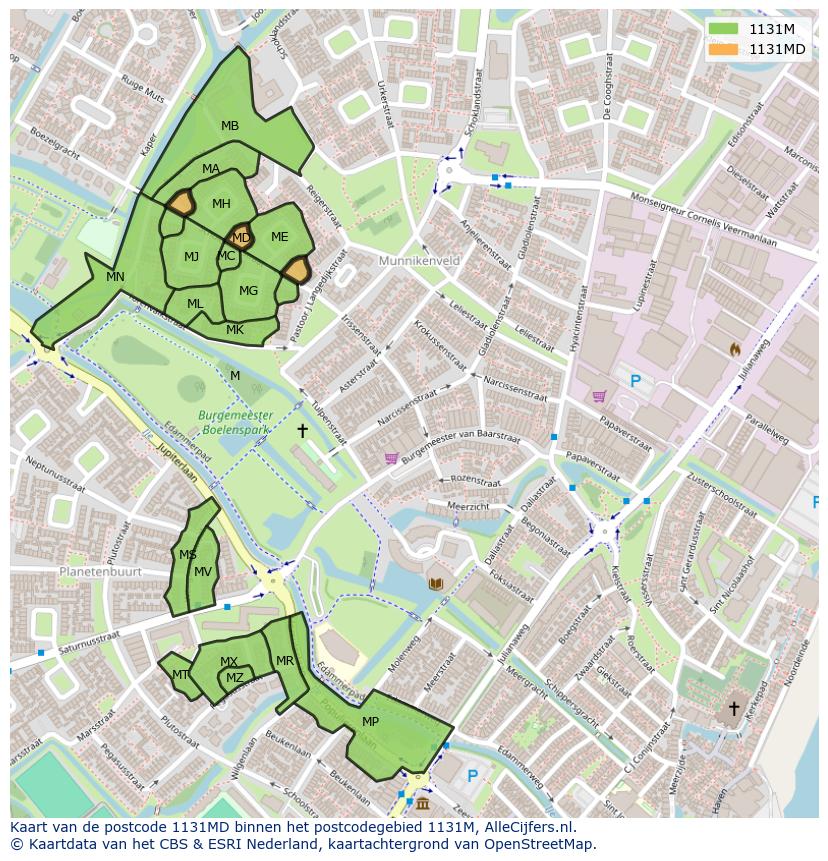 Afbeelding van het postcodegebied 1131 MD op de kaart.