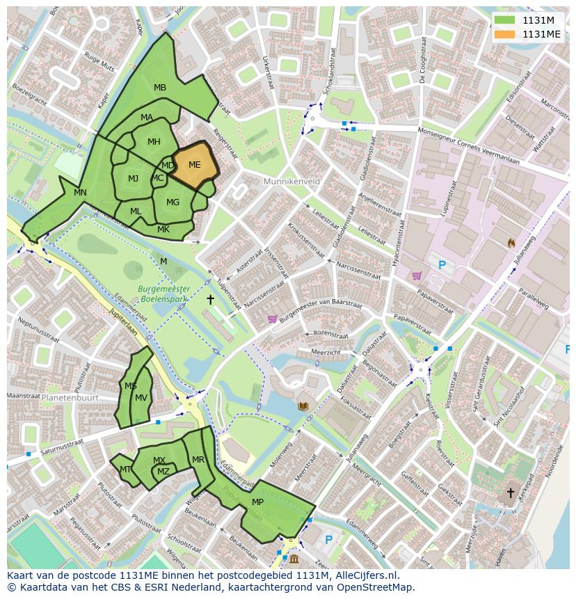 Afbeelding van het postcodegebied 1131 ME op de kaart.