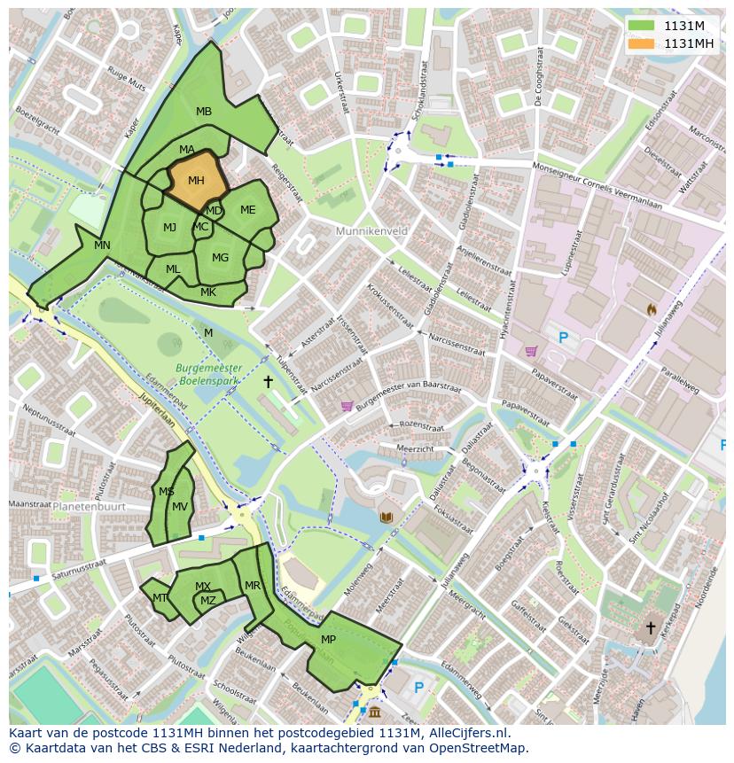 Afbeelding van het postcodegebied 1131 MH op de kaart.