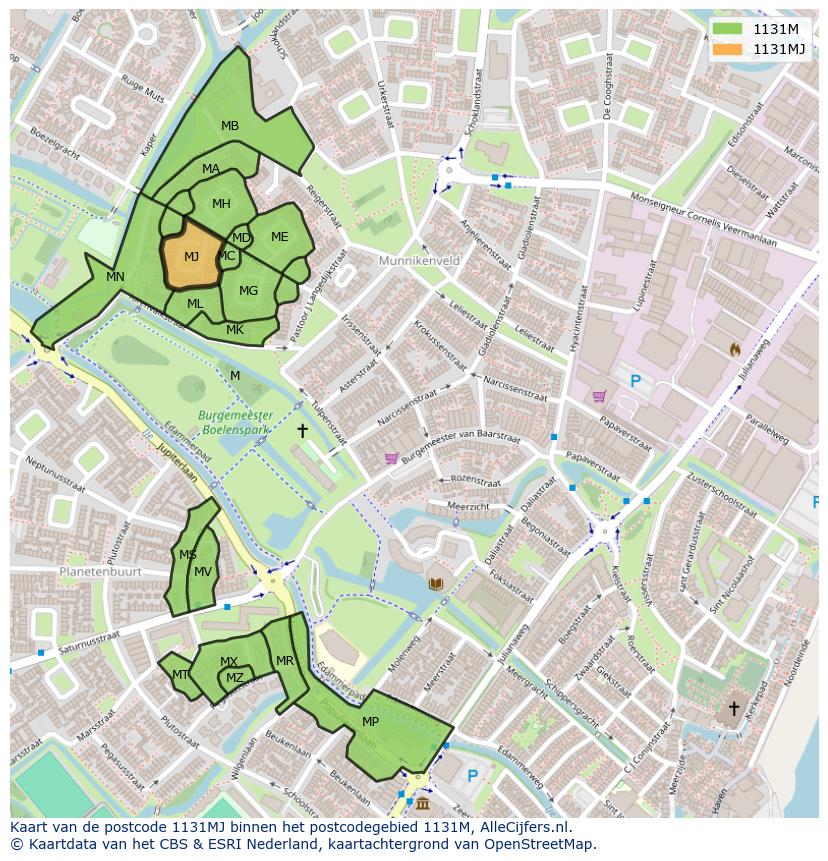 Afbeelding van het postcodegebied 1131 MJ op de kaart.