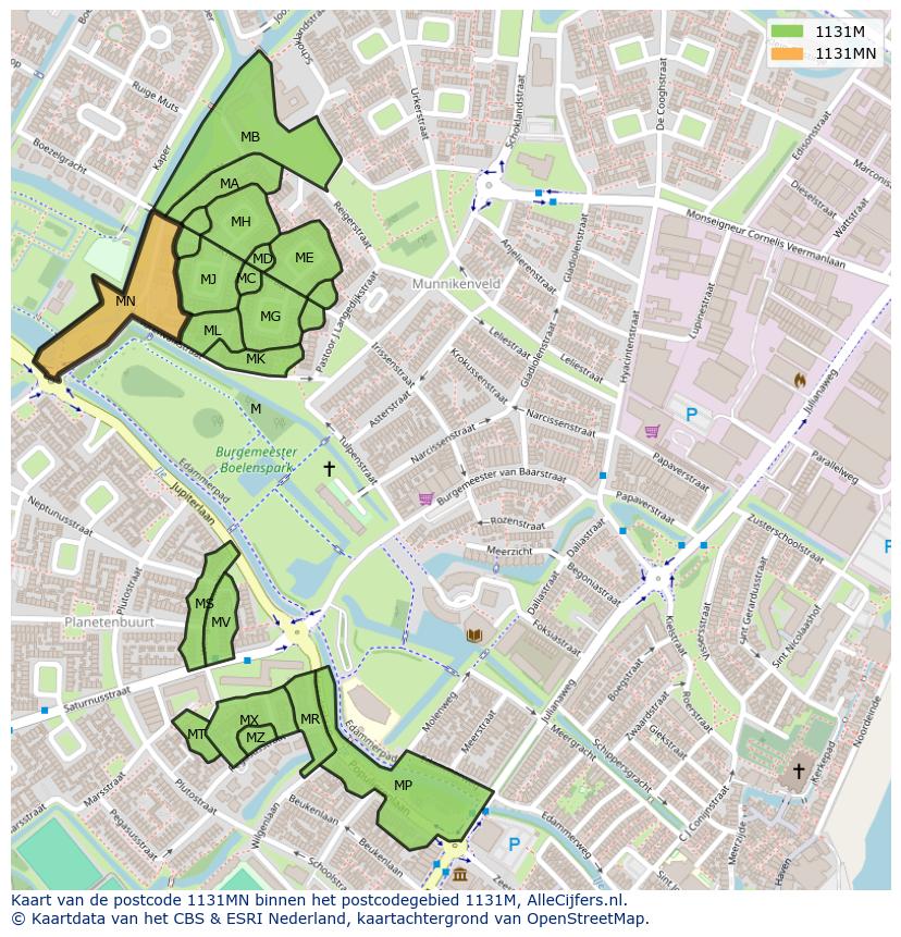 Afbeelding van het postcodegebied 1131 MN op de kaart.