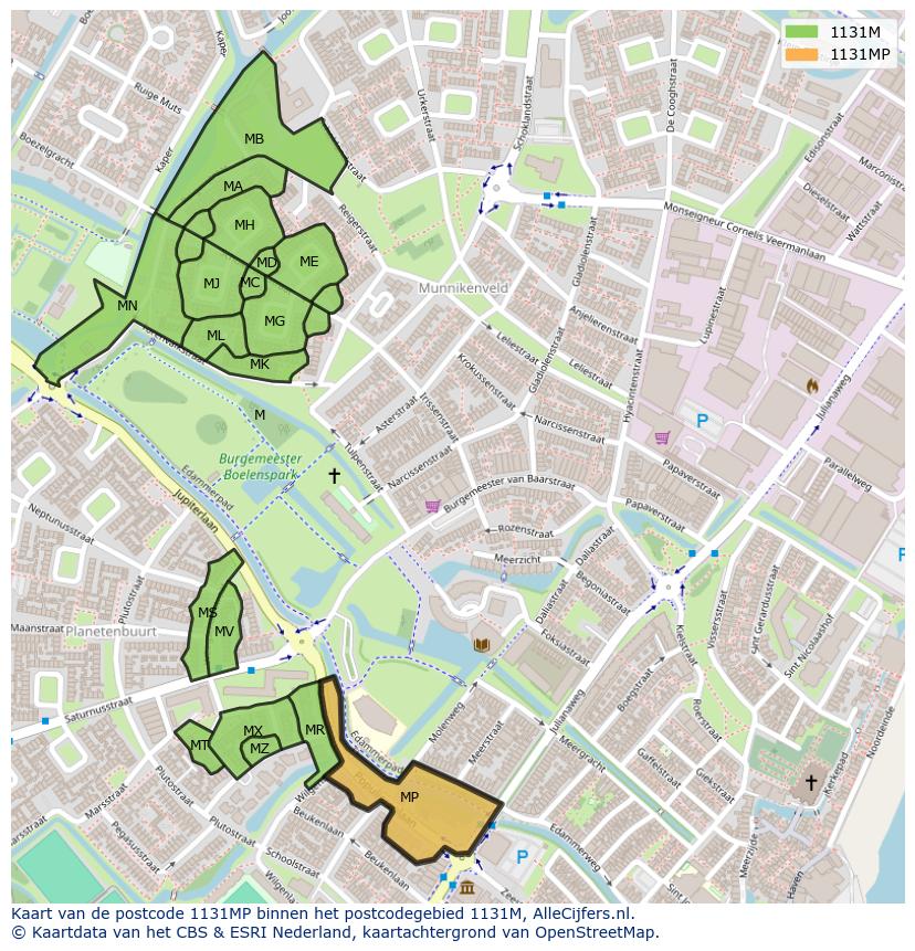Afbeelding van het postcodegebied 1131 MP op de kaart.
