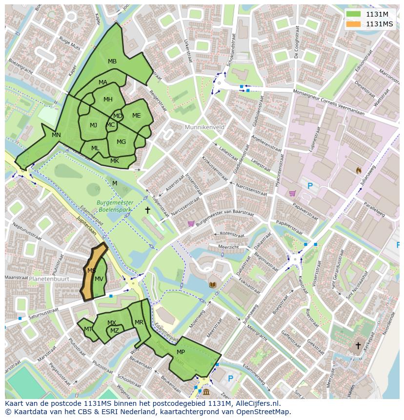 Afbeelding van het postcodegebied 1131 MS op de kaart.