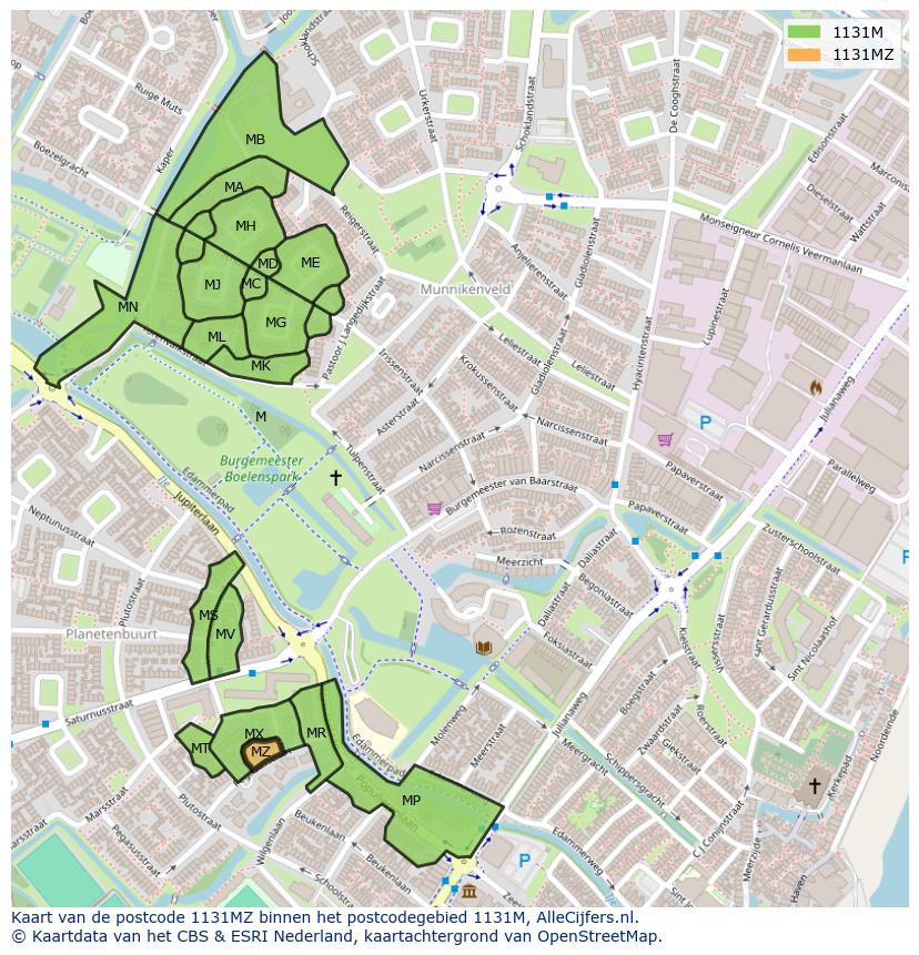 Afbeelding van het postcodegebied 1131 MZ op de kaart.
