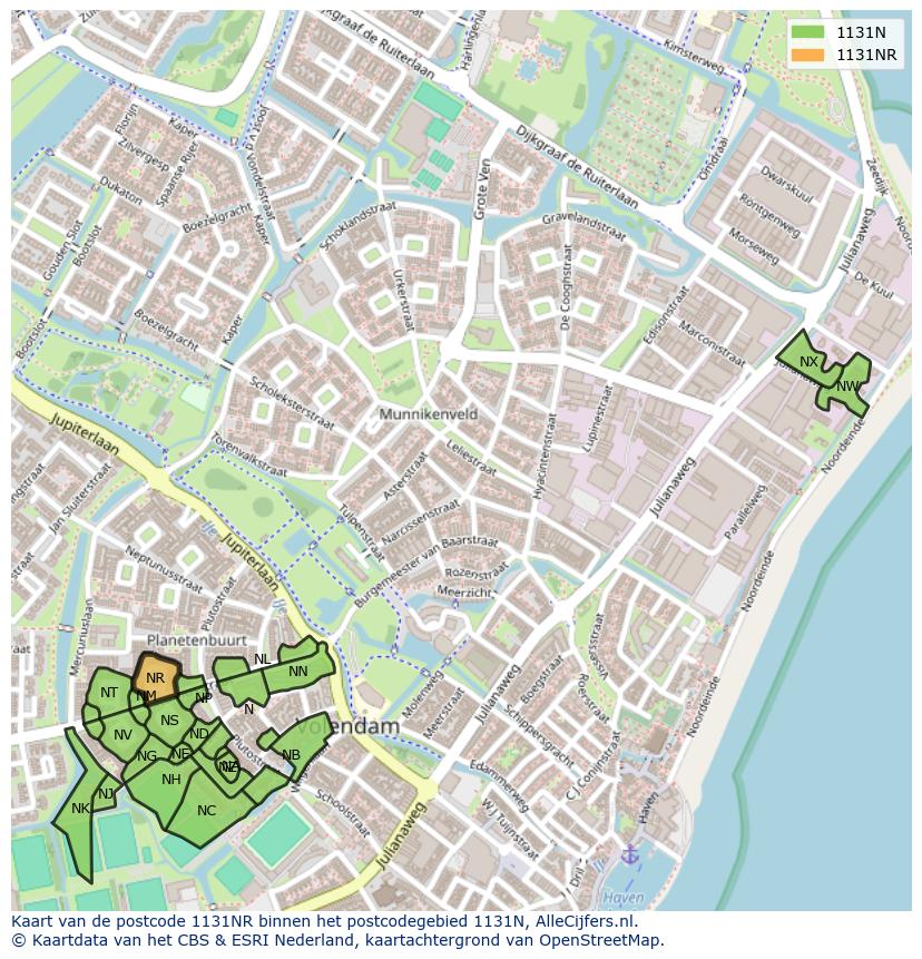 Afbeelding van het postcodegebied 1131 NR op de kaart.