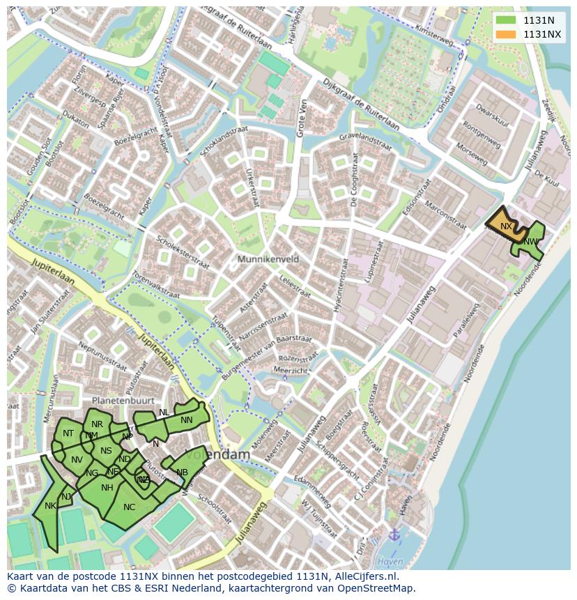 Afbeelding van het postcodegebied 1131 NX op de kaart.