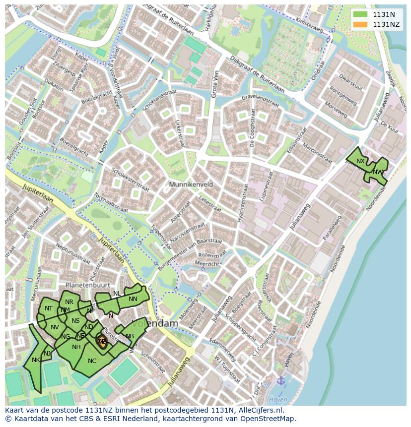 Afbeelding van het postcodegebied 1131 NZ op de kaart.