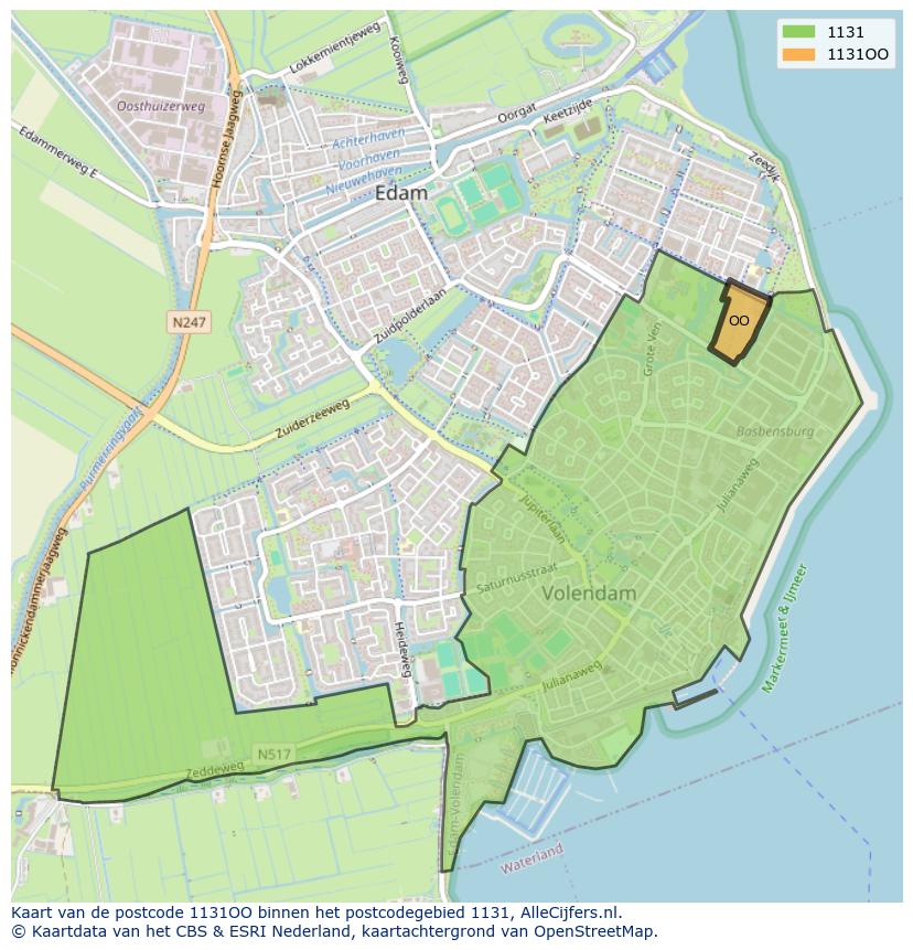 Afbeelding van het postcodegebied 1131 OO op de kaart.