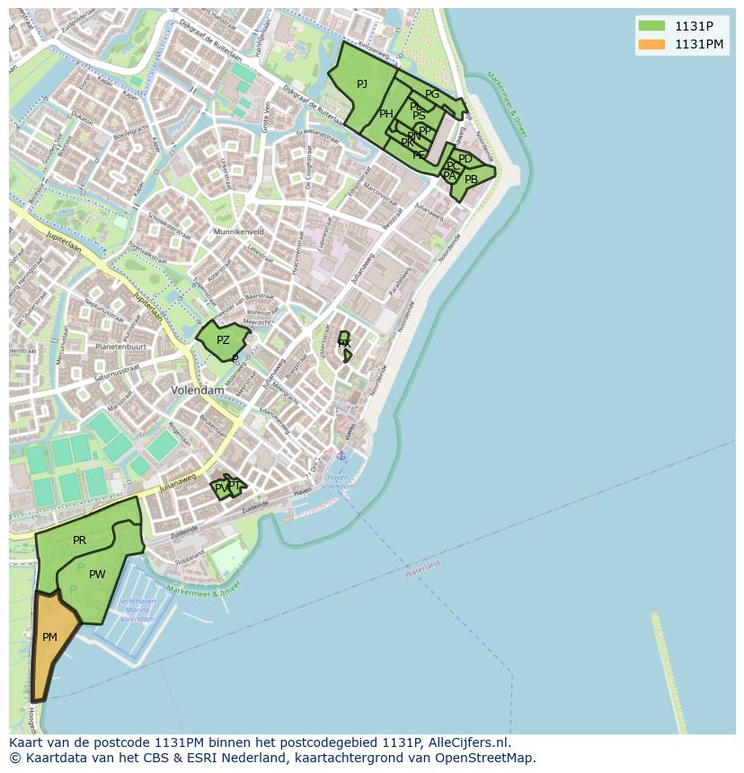 Afbeelding van het postcodegebied 1131 PM op de kaart.