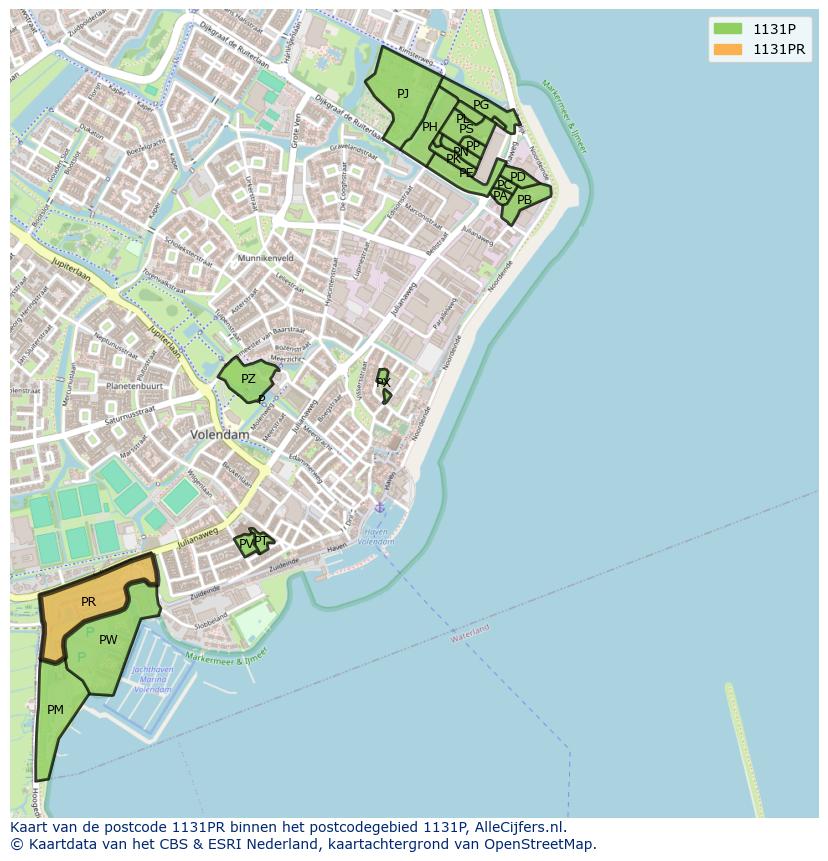 Afbeelding van het postcodegebied 1131 PR op de kaart.