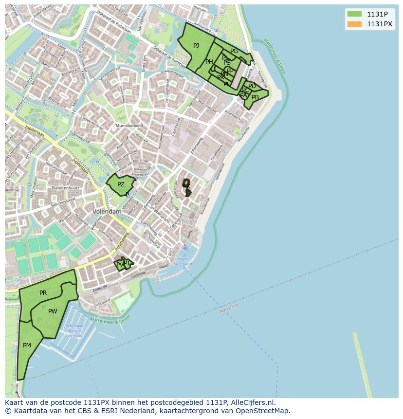 Afbeelding van het postcodegebied 1131 PX op de kaart.
