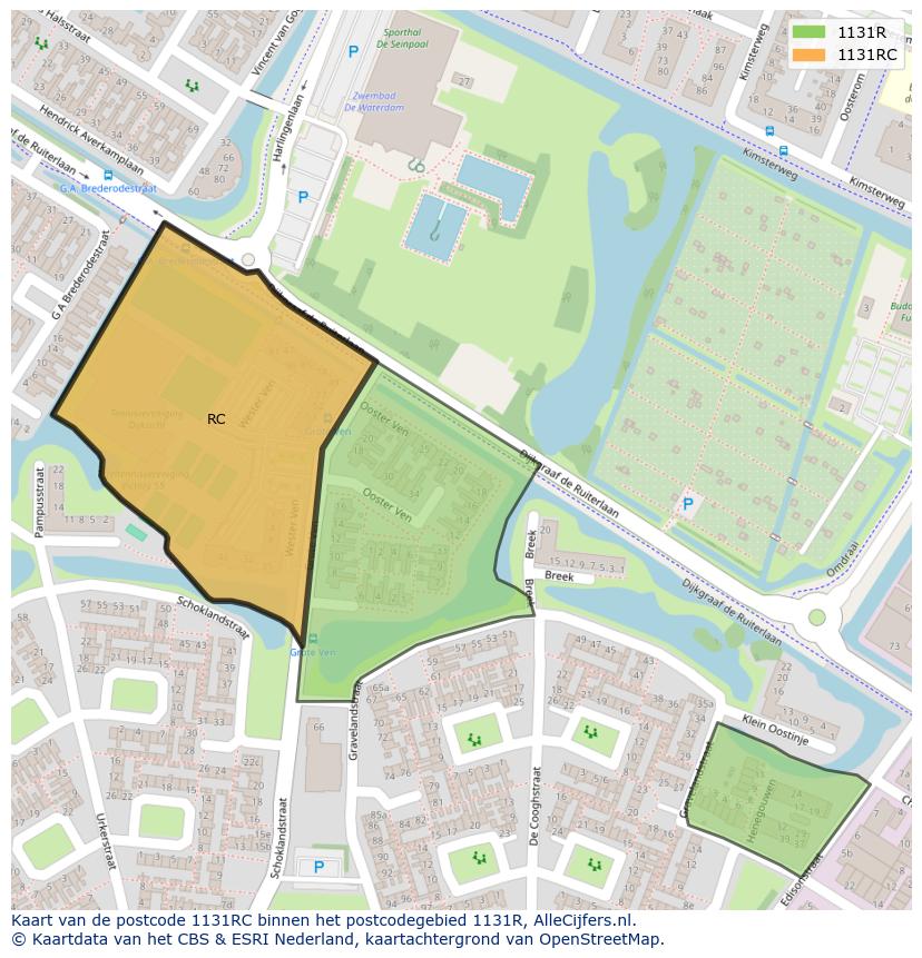 Afbeelding van het postcodegebied 1131 RC op de kaart.