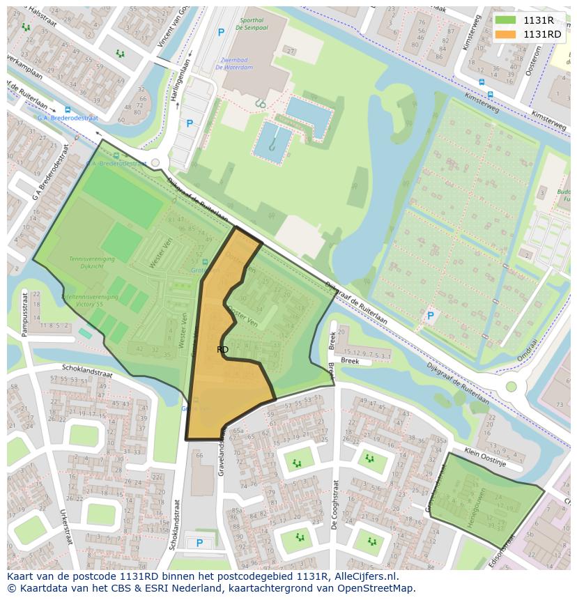 Afbeelding van het postcodegebied 1131 RD op de kaart.