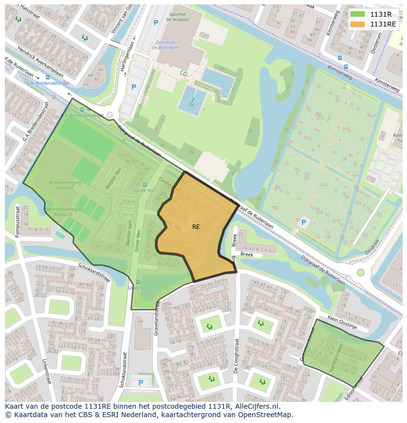Afbeelding van het postcodegebied 1131 RE op de kaart.