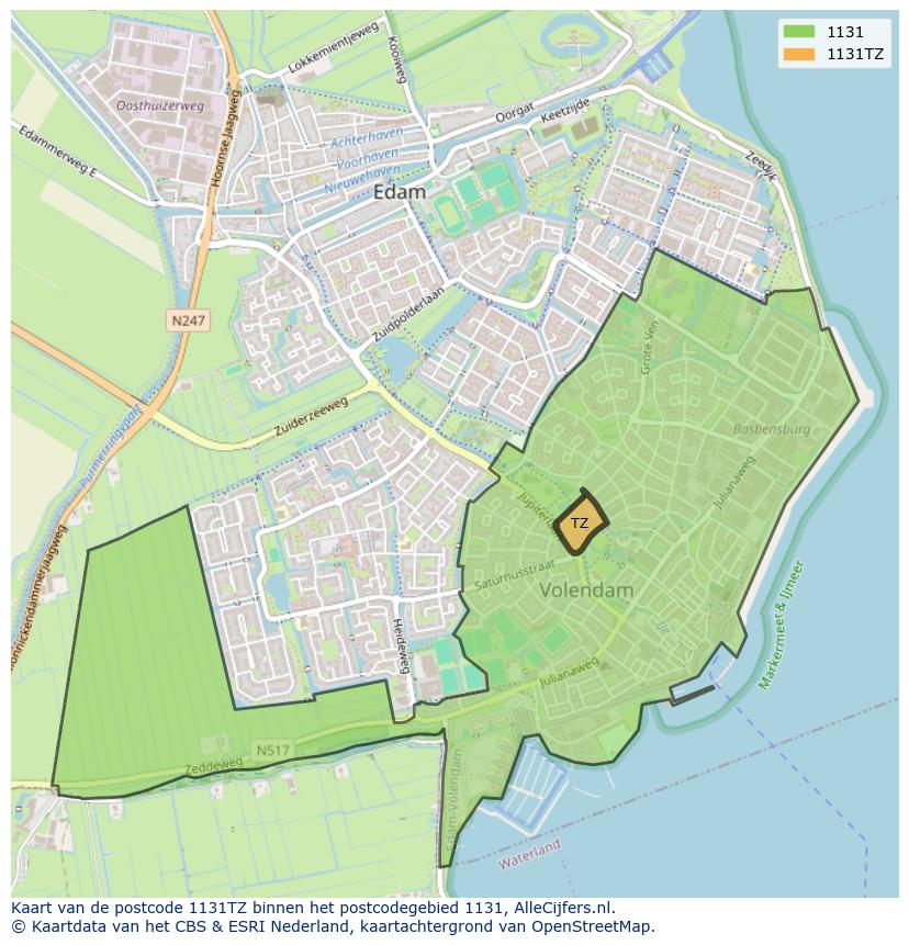 Afbeelding van het postcodegebied 1131 TZ op de kaart.