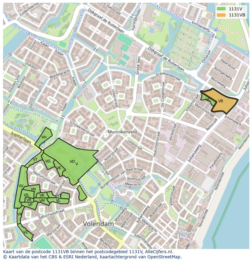 Afbeelding van het postcodegebied 1131 VB op de kaart.