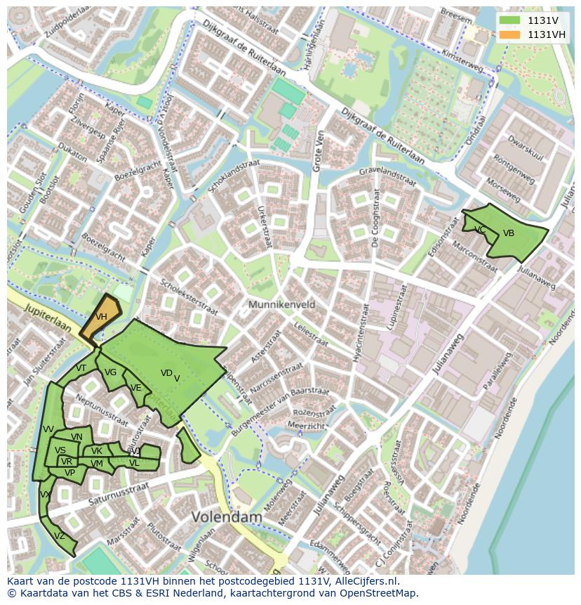 Afbeelding van het postcodegebied 1131 VH op de kaart.