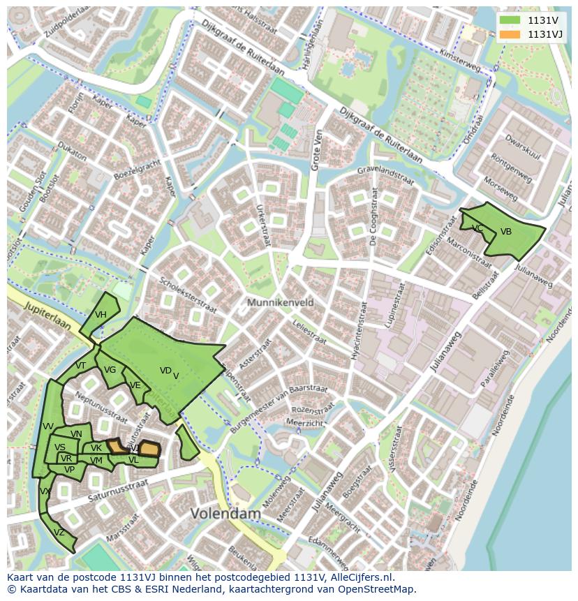 Afbeelding van het postcodegebied 1131 VJ op de kaart.