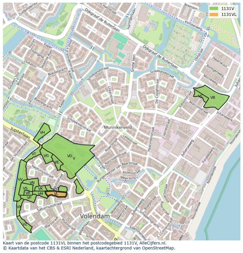 Afbeelding van het postcodegebied 1131 VL op de kaart.