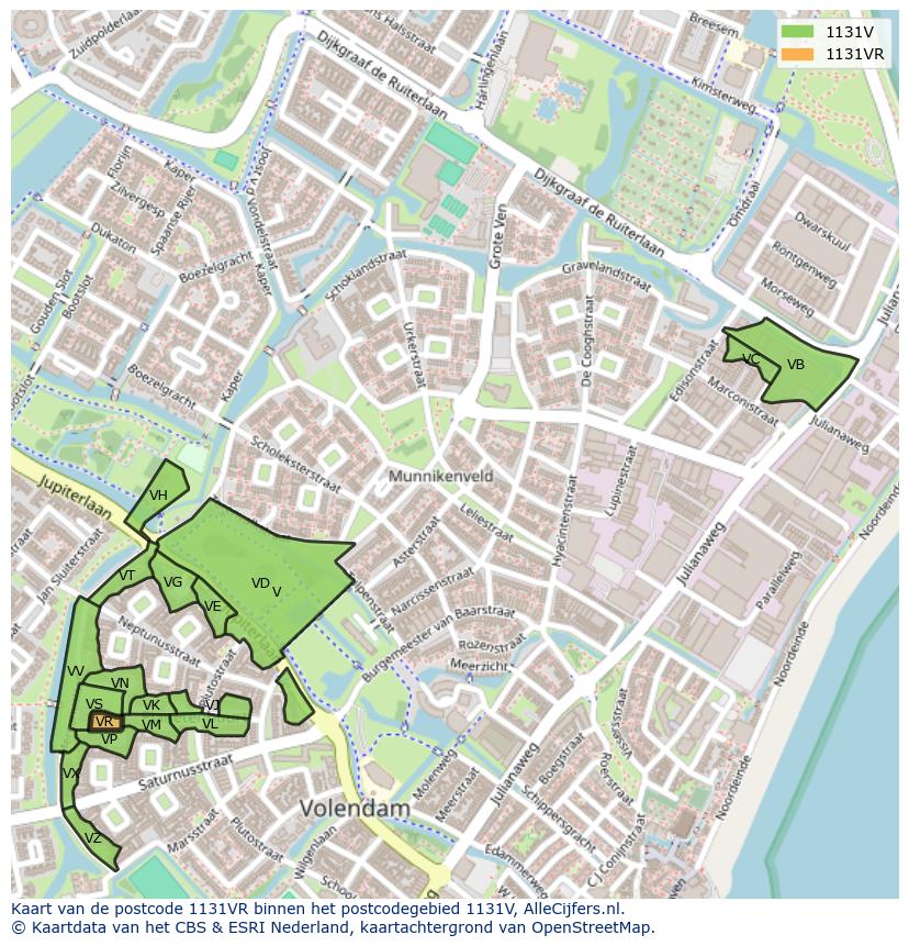 Afbeelding van het postcodegebied 1131 VR op de kaart.