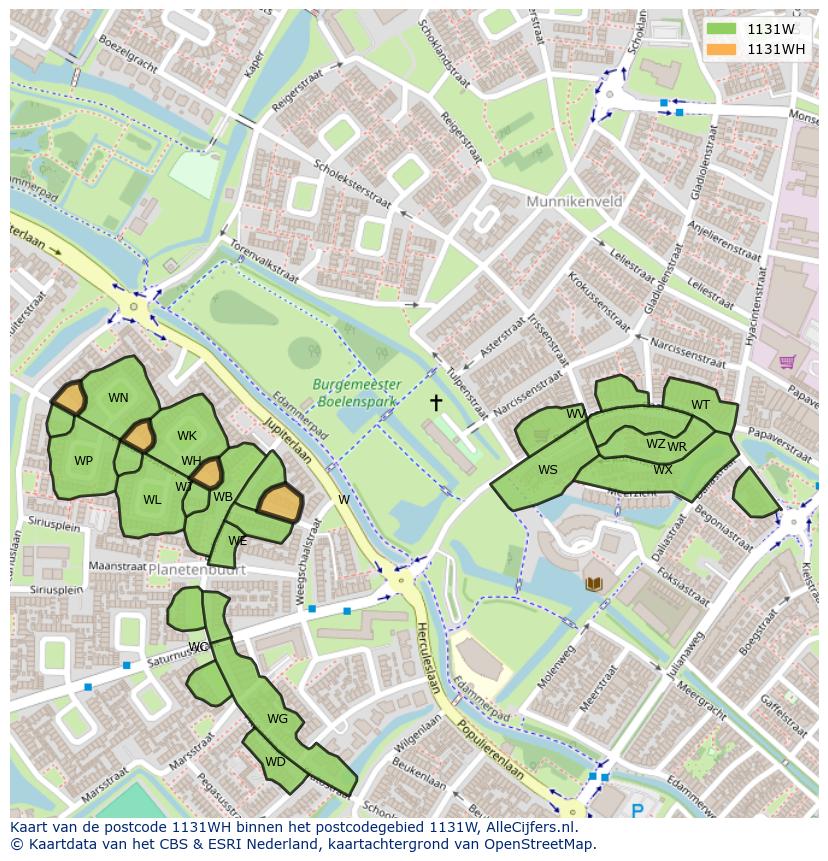 Afbeelding van het postcodegebied 1131 WH op de kaart.