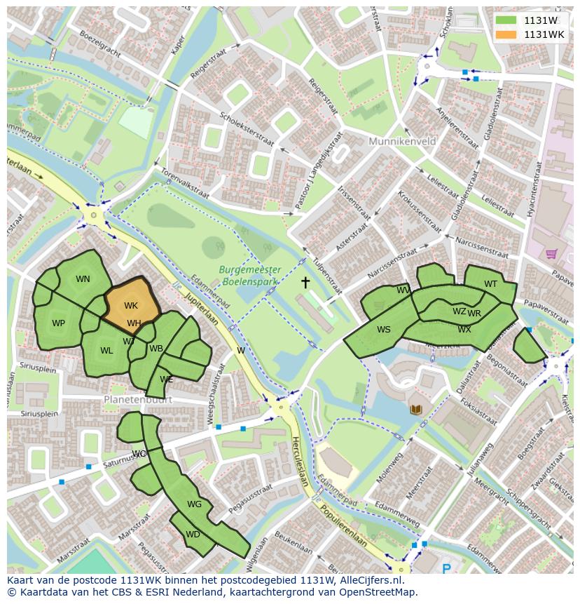 Afbeelding van het postcodegebied 1131 WK op de kaart.