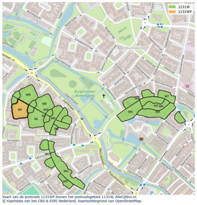 Afbeelding van het postcodegebied 1131 WP op de kaart.