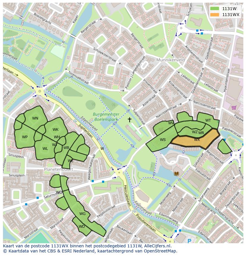 Afbeelding van het postcodegebied 1131 WX op de kaart.