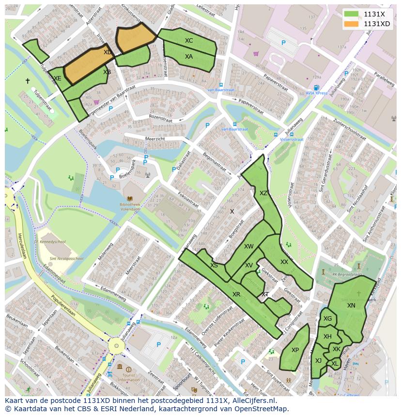 Afbeelding van het postcodegebied 1131 XD op de kaart.