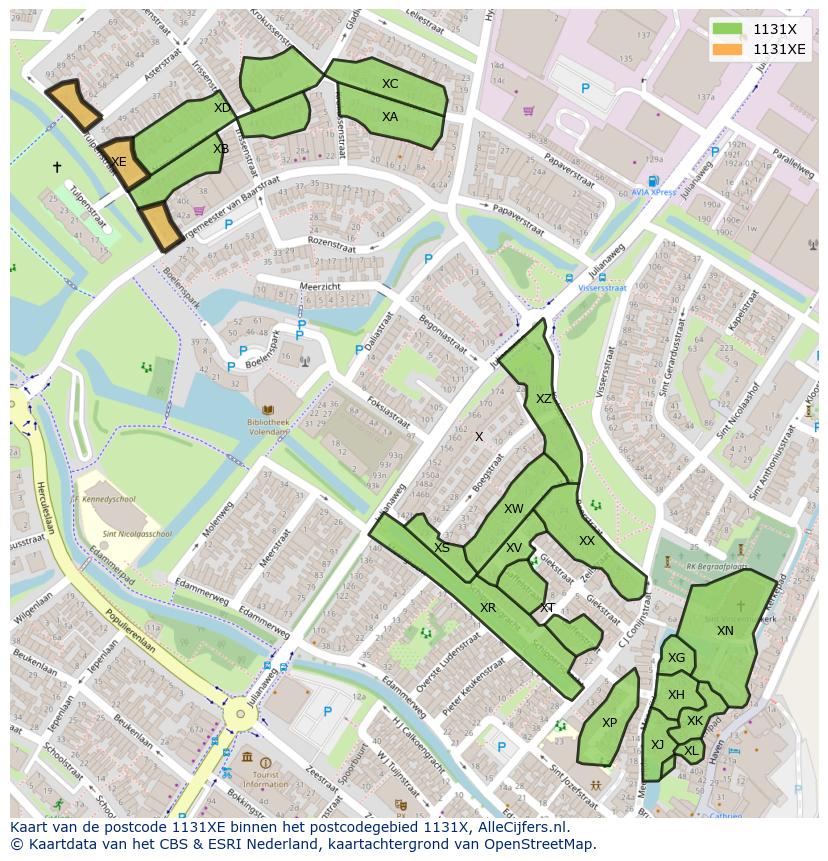 Afbeelding van het postcodegebied 1131 XE op de kaart.