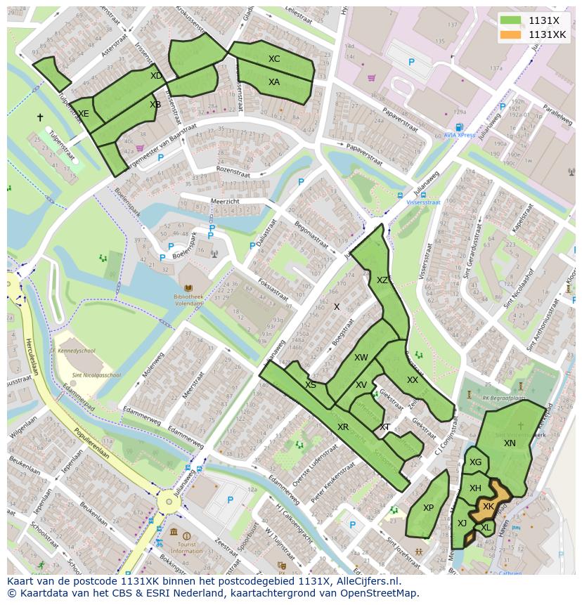 Afbeelding van het postcodegebied 1131 XK op de kaart.