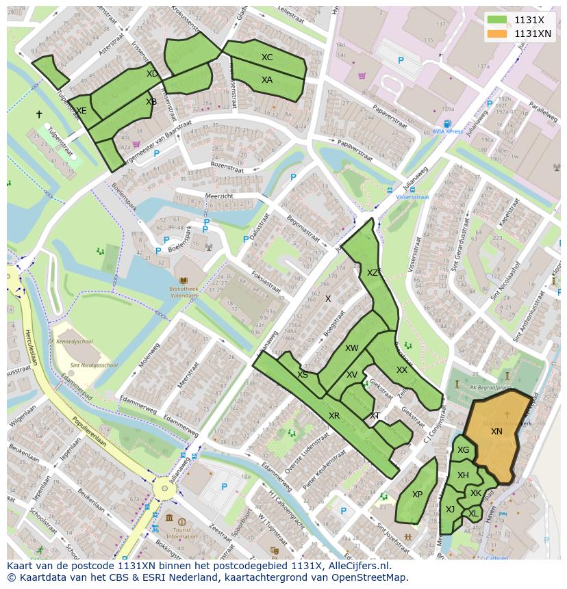 Afbeelding van het postcodegebied 1131 XN op de kaart.