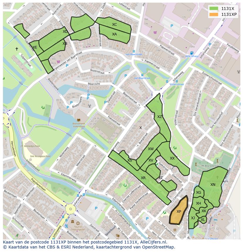 Afbeelding van het postcodegebied 1131 XP op de kaart.