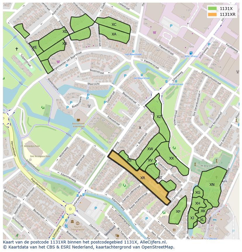 Afbeelding van het postcodegebied 1131 XR op de kaart.
