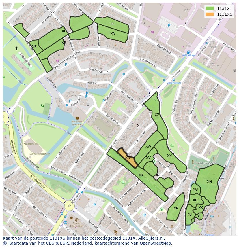 Afbeelding van het postcodegebied 1131 XS op de kaart.