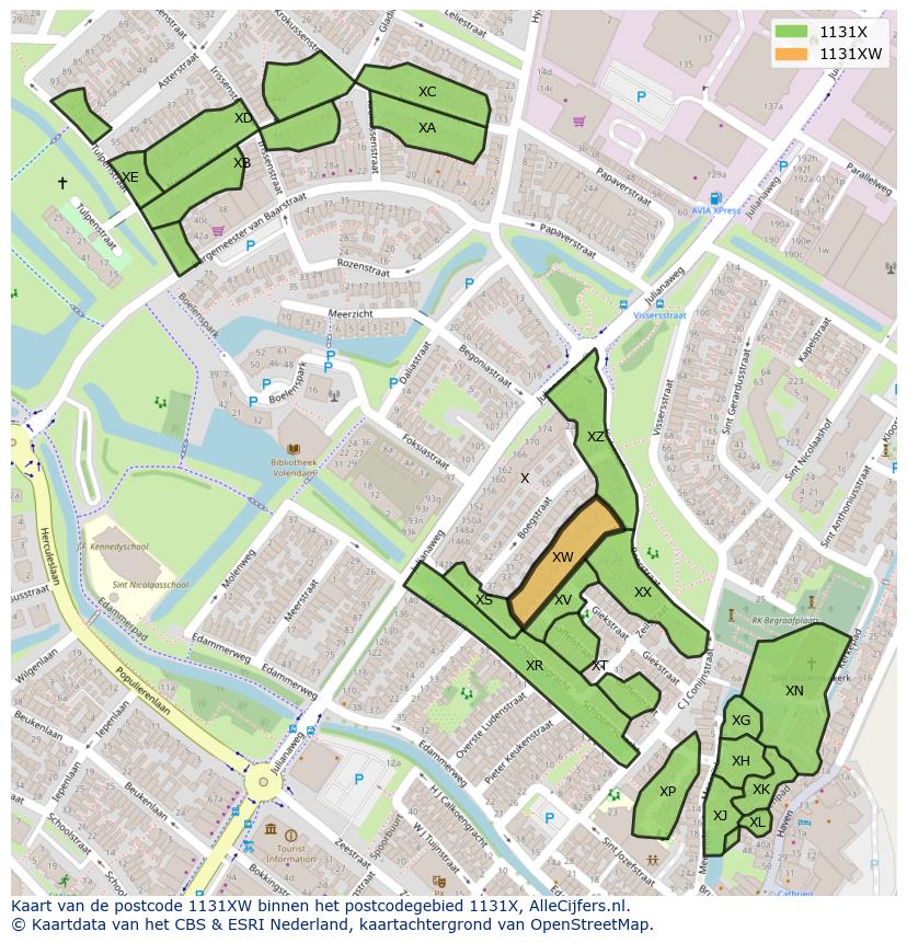 Afbeelding van het postcodegebied 1131 XW op de kaart.