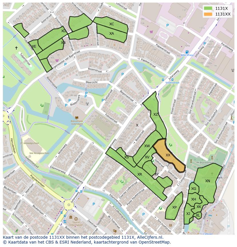 Afbeelding van het postcodegebied 1131 XX op de kaart.